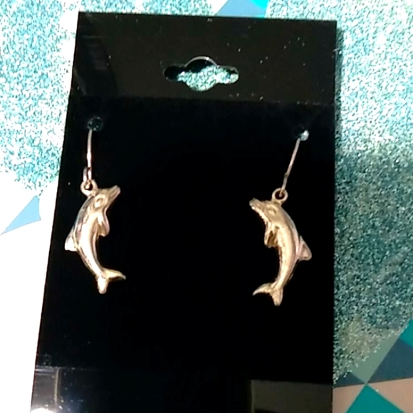 Sterling Silver Dangling Dolphin Earrings - Picture 1 of 4